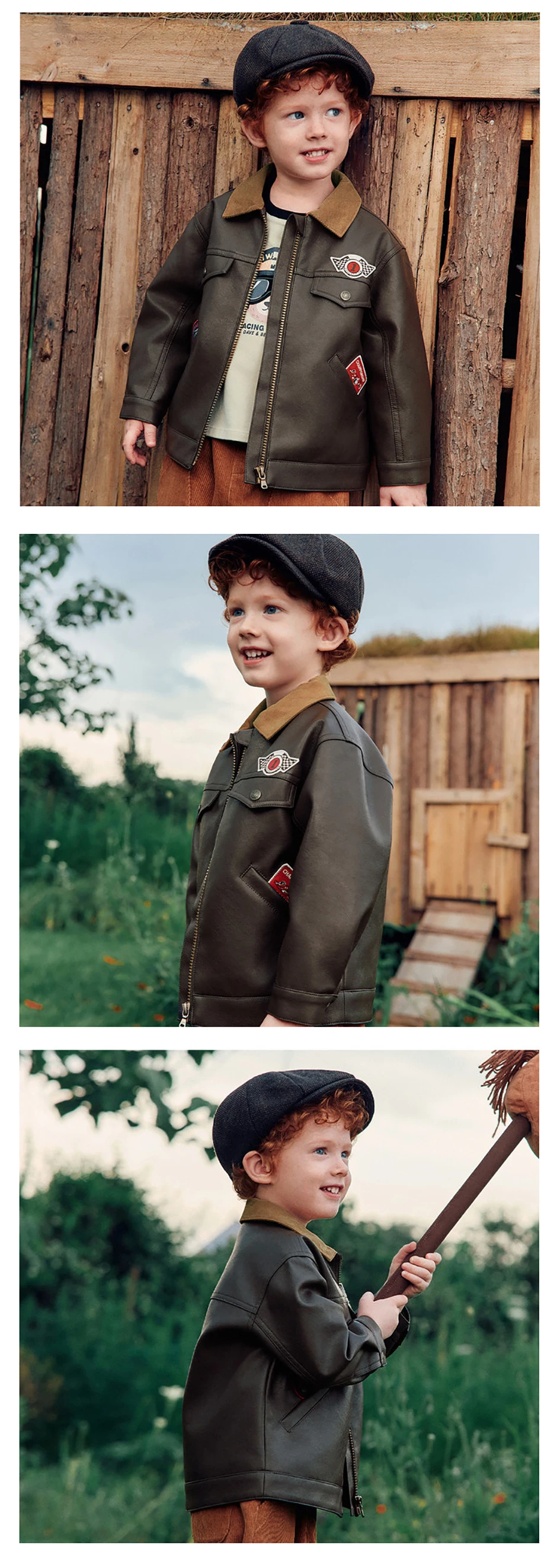 Dave Bella Leather Jacket Autumn Coffee Brown Children Boys Coats Spring Clothes Fashion Outerwear Gentle Casual Party DB3263095
