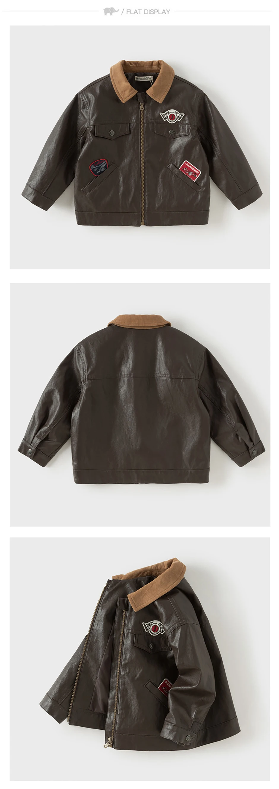 Dave Bella Leather Jacket Autumn Coffee Brown Children Boys Coats Spring Clothes Fashion Outerwear Gentle Casual Party DB3263095