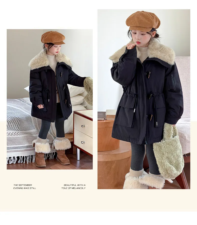 Teenager Girls Thicken Jackets Plush Velvet Fur Collar Kids Coats Children's Winter Warm Hooded Outerwear Fashion Padded Parka