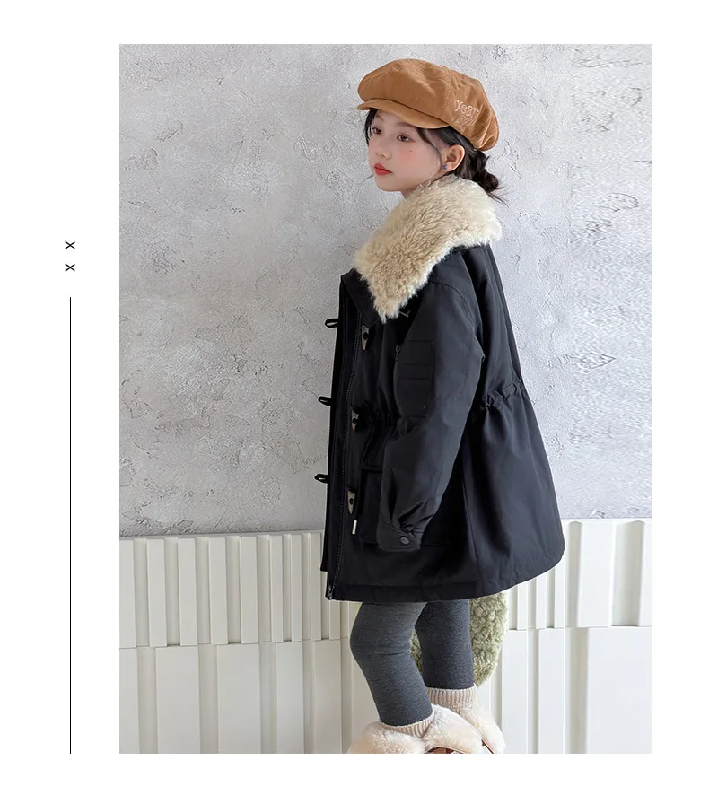 Teenager Girls Thicken Jackets Plush Velvet Fur Collar Kids Coats Children's Winter Warm Hooded Outerwear Fashion Padded Parka