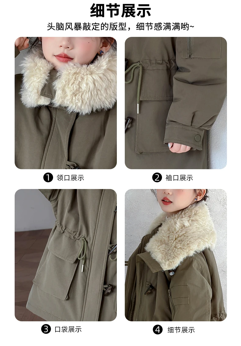 Teenager Girls Thicken Jackets Plush Velvet Fur Collar Kids Coats Children's Winter Warm Hooded Outerwear Fashion Padded Parka