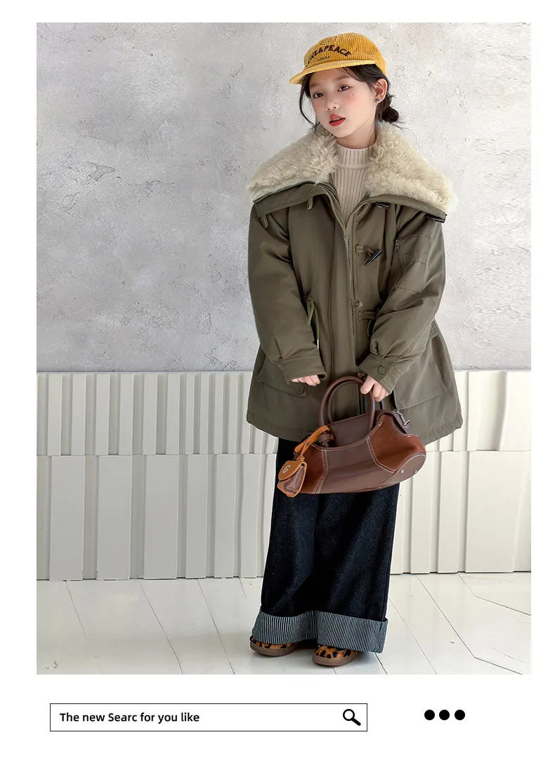 Teenager Girls Thicken Jackets Plush Velvet Fur Collar Kids Coats Children's Winter Warm Hooded Outerwear Fashion Padded Parka