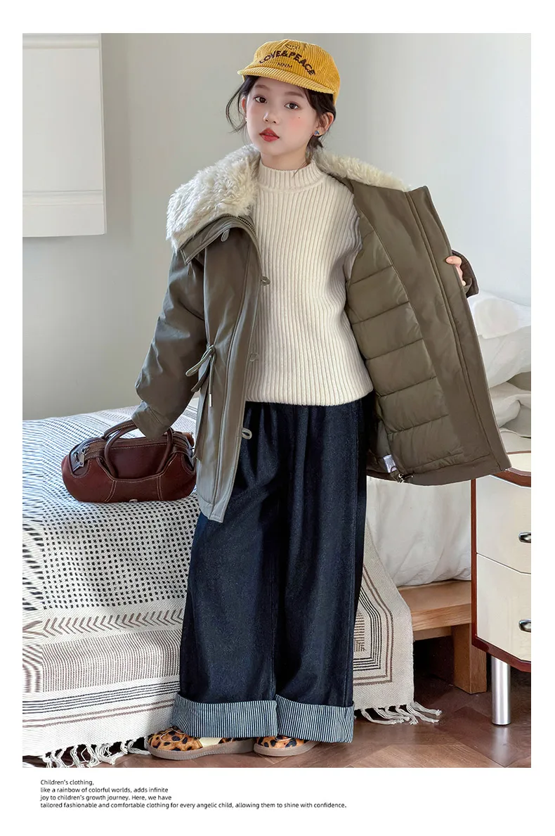 Teenager Girls Thicken Jackets Plush Velvet Fur Collar Kids Coats Children's Winter Warm Hooded Outerwear Fashion Padded Parka