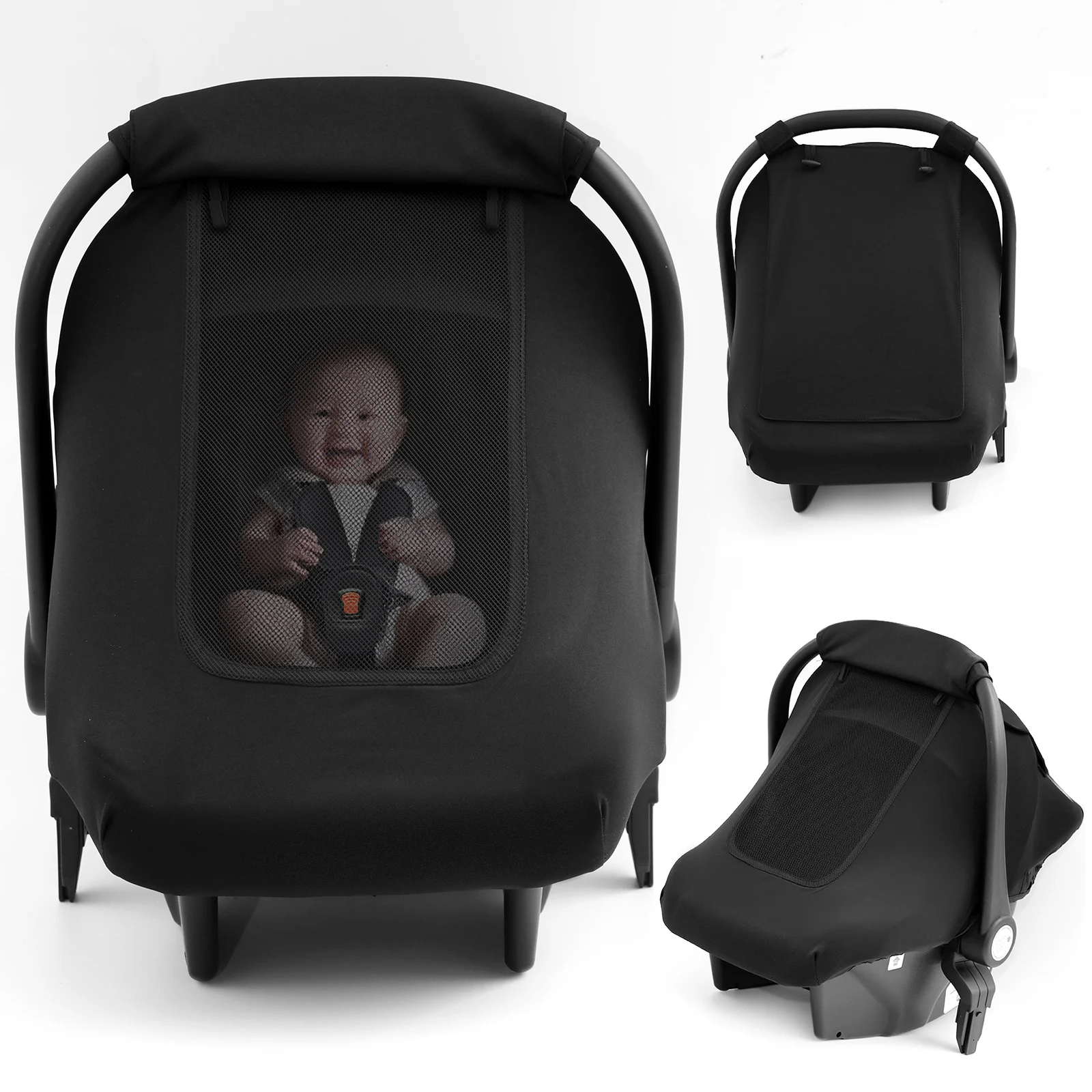 3 in 1 Lightweight Baby Stroller Travel System Slim Design Foldable Pushchair Infant Safety Car Seat Combo Portable Bassinet High Landscape Pram with Leather Handle Large Storage Basket Full Accessories Set for Newborns