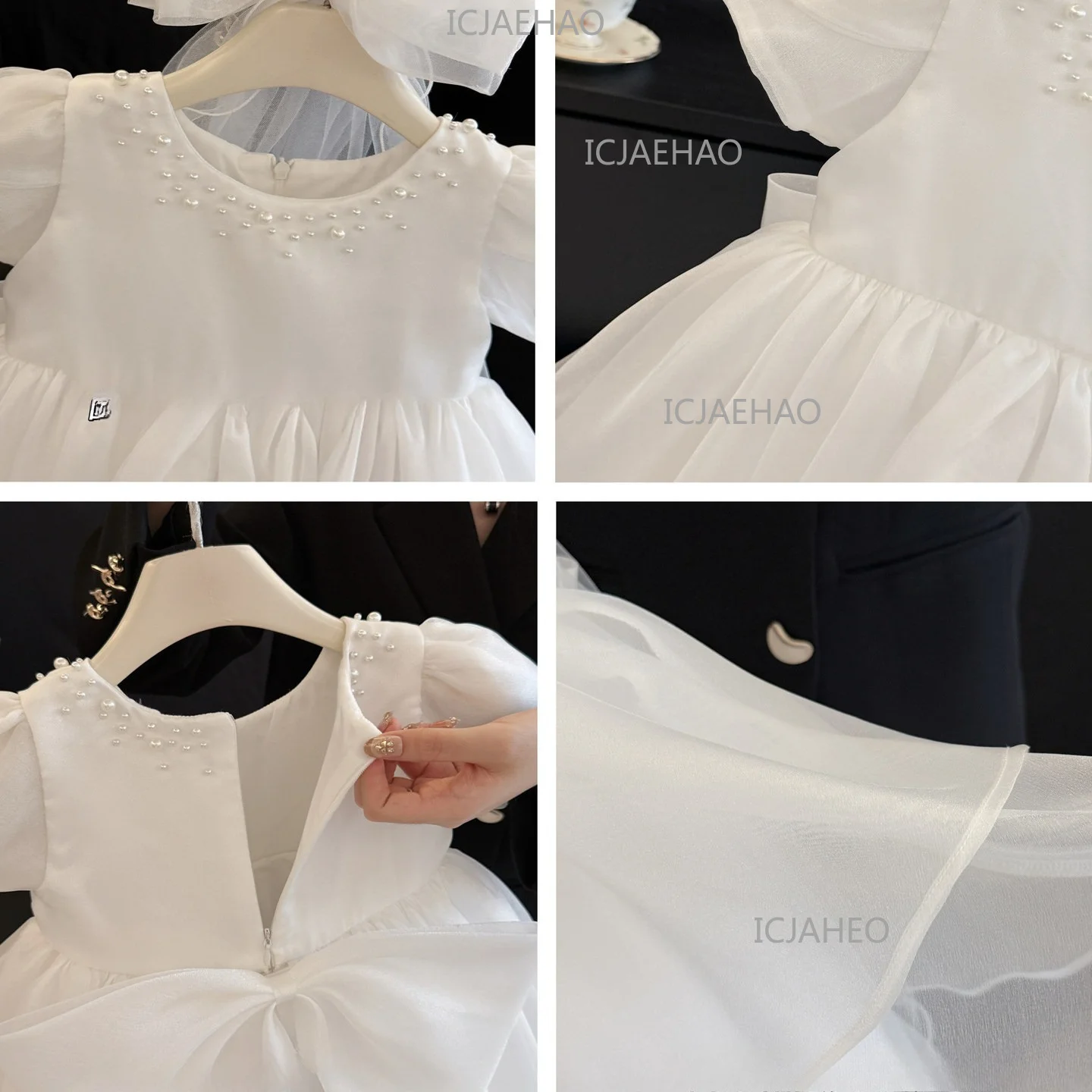 New Children White Cake Tutu Formal Princess Gown Baby Girls First Birthday Party Elegant Simple Flower Girl Host Dress Costume