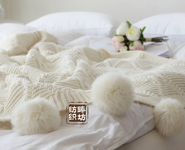 Knit Blanket Chunky Throw Blankets For Couch Sofa Cover Chenille Soft Pompom Decorative Blankets Home Decor Bedspread On Bed