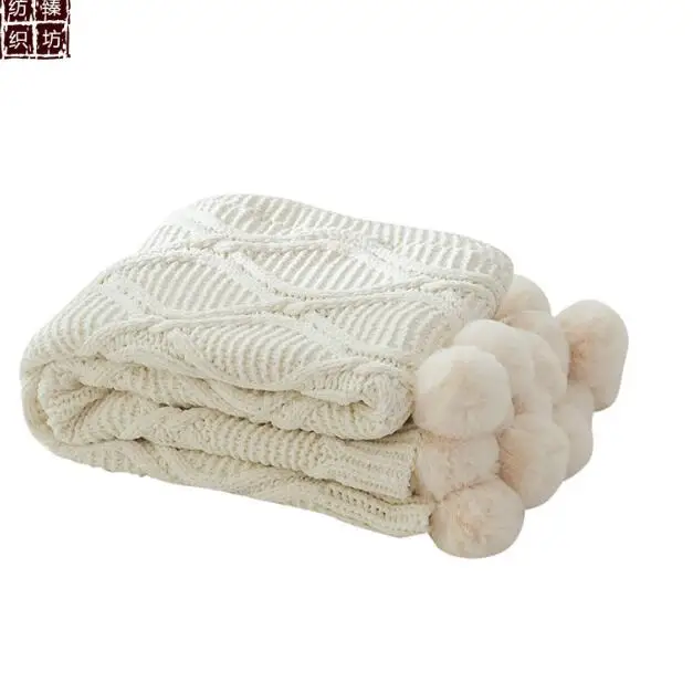 Knit Blanket Chunky Throw Blankets For Couch Sofa Cover Chenille Soft Pompom Decorative Blankets Home Decor Bedspread On Bed