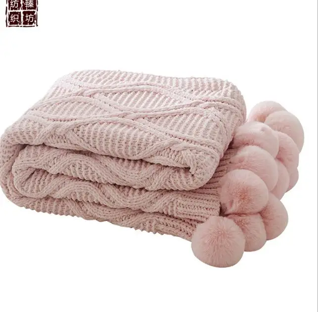 Knit Blanket Chunky Throw Blankets For Couch Sofa Cover Chenille Soft Pompom Decorative Blankets Home Decor Bedspread On Bed