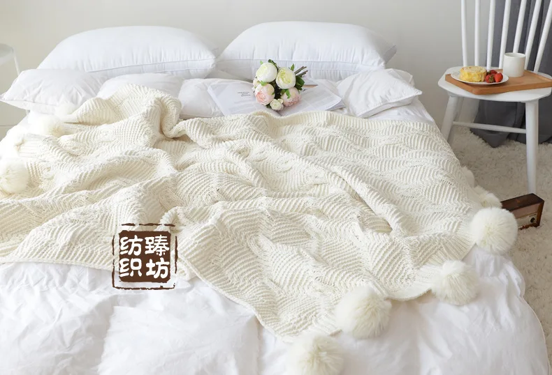 Knit Blanket Chunky Throw Blankets For Couch Sofa Cover Chenille Soft Pompom Decorative Blankets Home Decor Bedspread On Bed