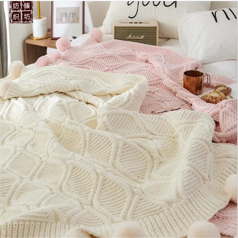 Knit Blanket Chunky Throw Blankets For Couch Sofa Cover Chenille Soft Pompom Decorative Blankets Home Decor Bedspread On Bed