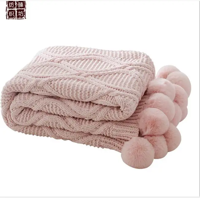 Knit Blanket Chunky Throw Blankets For Couch Sofa Cover Chenille Soft Pompom Decorative Blankets Home Decor Bedspread On Bed