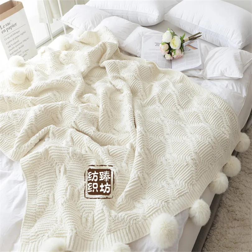 Knit Blanket Chunky Throw Blankets For Couch Sofa Cover Chenille Soft Pompom Decorative Blankets Home Decor Bedspread On Bed