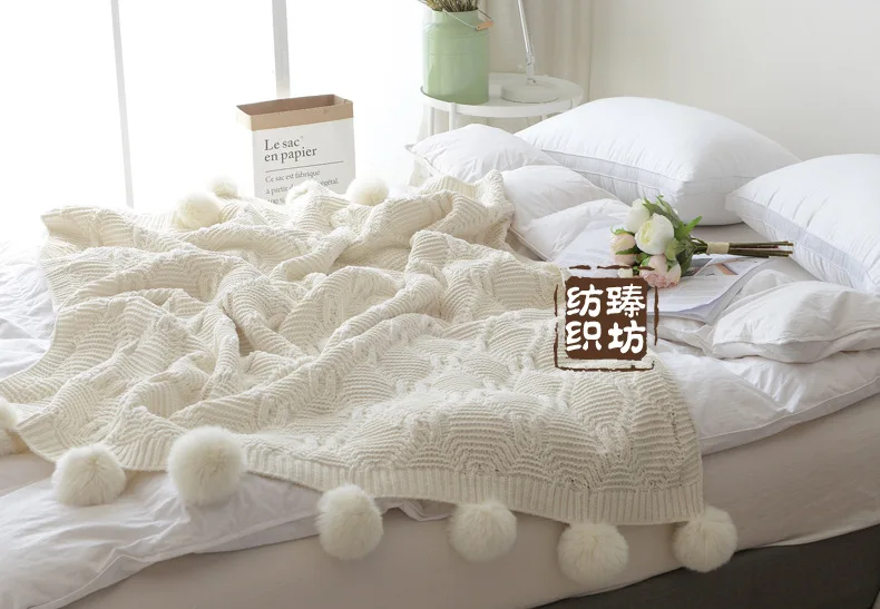 Knit Blanket Chunky Throw Blankets For Couch Sofa Cover Chenille Soft Pompom Decorative Blankets Home Decor Bedspread On Bed