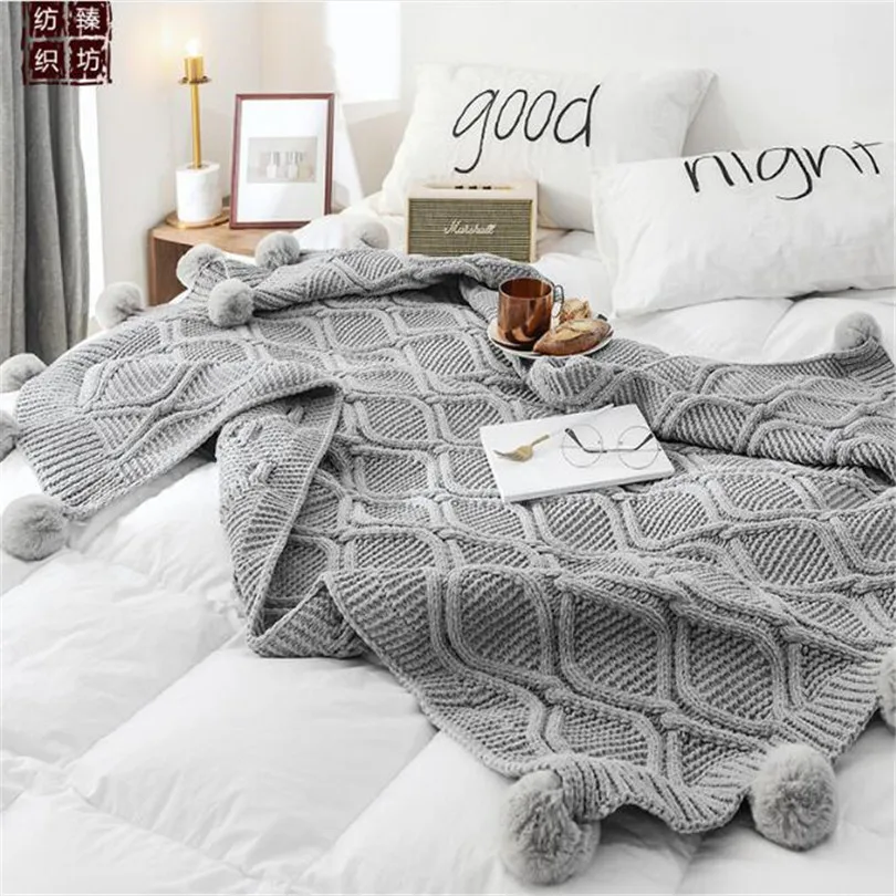 Knit Blanket Chunky Throw Blankets For Couch Sofa Cover Chenille Soft Pompom Decorative Blankets Home Decor Bedspread On Bed