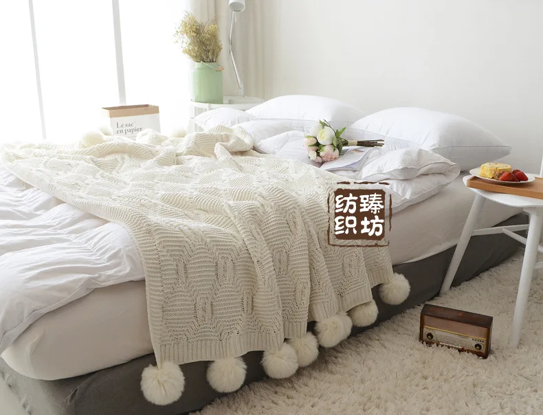 Knit Blanket Chunky Throw Blankets For Couch Sofa Cover Chenille Soft Pompom Decorative Blankets Home Decor Bedspread On Bed