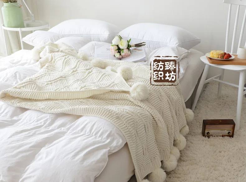 Knit Blanket Chunky Throw Blankets For Couch Sofa Cover Chenille Soft Pompom Decorative Blankets Home Decor Bedspread On Bed