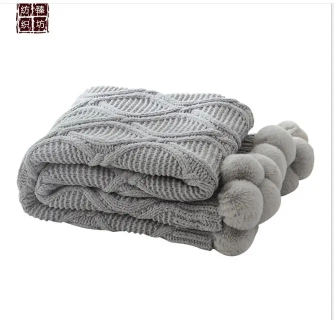 Knit Blanket Chunky Throw Blankets For Couch Sofa Cover Chenille Soft Pompom Decorative Blankets Home Decor Bedspread On Bed