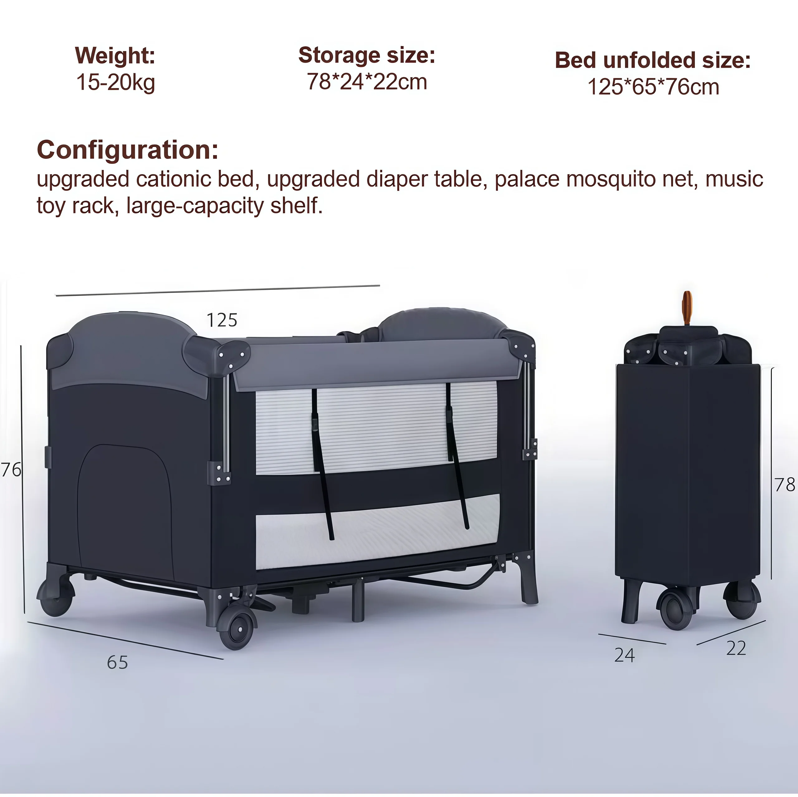 3-in-1 Bedside Crib for Co-Sleeping, Convertible Portable Baby Bassinet with Removable Side Panel, Height Adjustable Newborn Travel Cot, Breathable Mesh Infant Playpen with Diaper Changer and Toy Rack