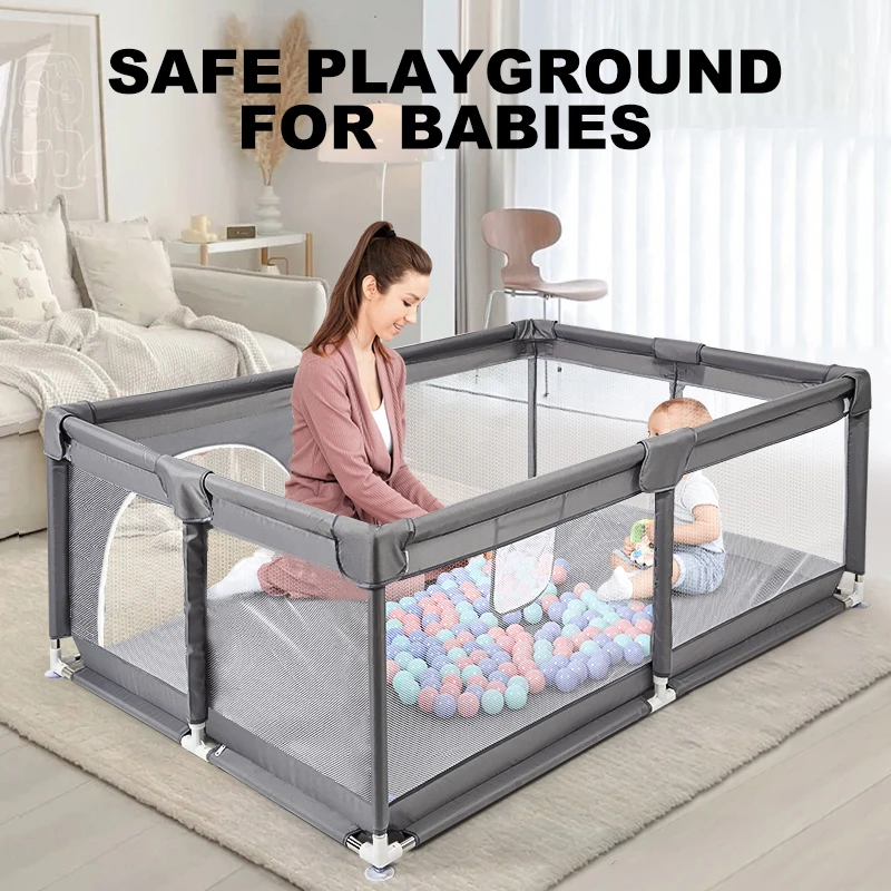Baby Playpen with Ball Pool, Large Child Activity Park, Safety Fence, Foldable and Easy to Install, Breathable Net, Indoor Play Area, Stable Structure for Baby and Toddler, Kids Playhouse