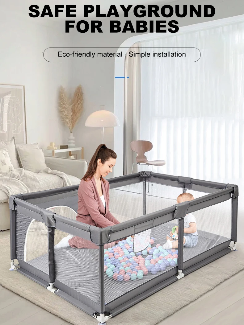 Baby Playpen with Ball Pool, Large Child Activity Park, Safety Fence, Foldable and Easy to Install, Breathable Net, Indoor Play Area, Stable Structure for Baby and Toddler, Kids Playhouse