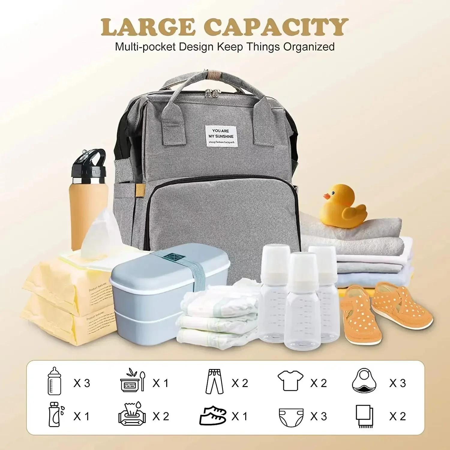 Foldable Bed Diaper Bag with Changing Station Insulated Pocket and Large Capacity Multifunctional Double Shoulder Mommy Bag