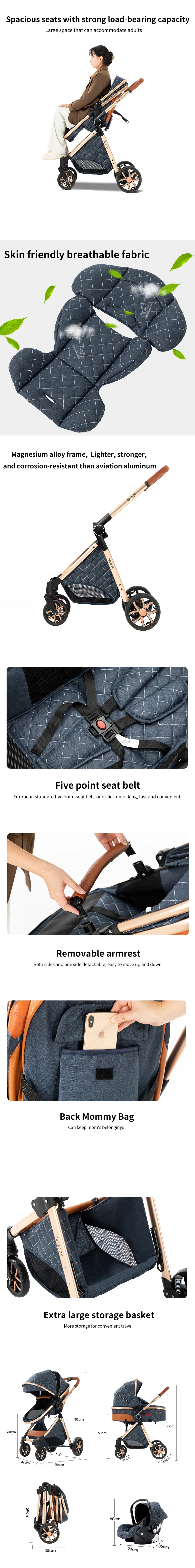 3 in 1 Stroller Baby Stroller Baby Car High Landscape Lightweight Portable Foldable Travel Pram Newborn Carriage Multi Functional with Baby Car Seat Memory Cotton Mattress Storage Bag Fashion Street Shop Cart Popular Tide Parents Thoughtful Good Choice