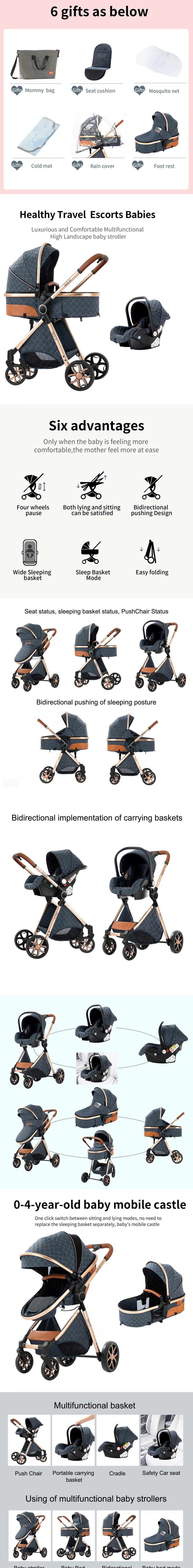 3 in 1 Stroller Baby Stroller Baby Car High Landscape Lightweight Portable Foldable Travel Pram Newborn Carriage Multi Functional with Baby Car Seat Memory Cotton Mattress Storage Bag Fashion Street Shop Cart Popular Tide Parents Thoughtful Good Choice