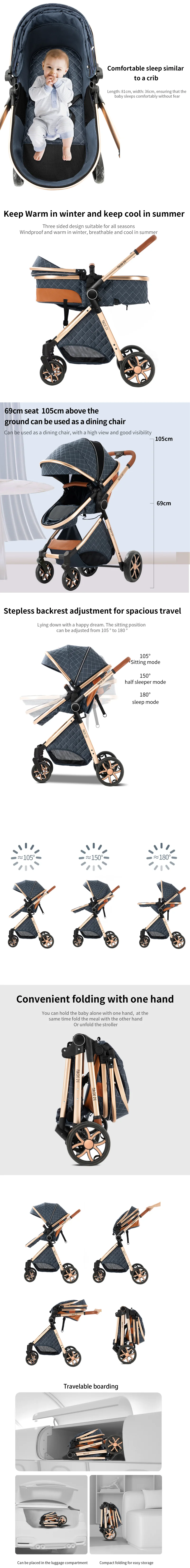 3 in 1 Stroller Baby Stroller Baby Car High Landscape Lightweight Portable Foldable Travel Pram Newborn Carriage Multi Functional with Baby Car Seat Memory Cotton Mattress Storage Bag Fashion Street Shop Cart Popular Tide Parents Thoughtful Good Choice