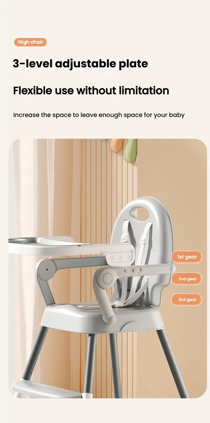 Baby High Chair Baby Dinning Table Chair Multi Functional Infant High Chair Wide Seat Safety Baby Chair