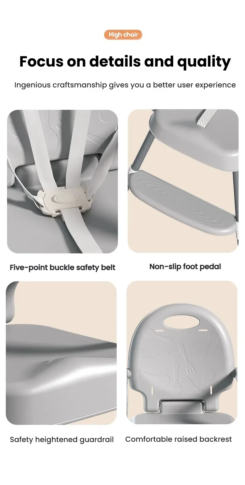 Baby High Chair Baby Dinning Table Chair Multi Functional Infant High Chair Wide Seat Safety Baby Chair