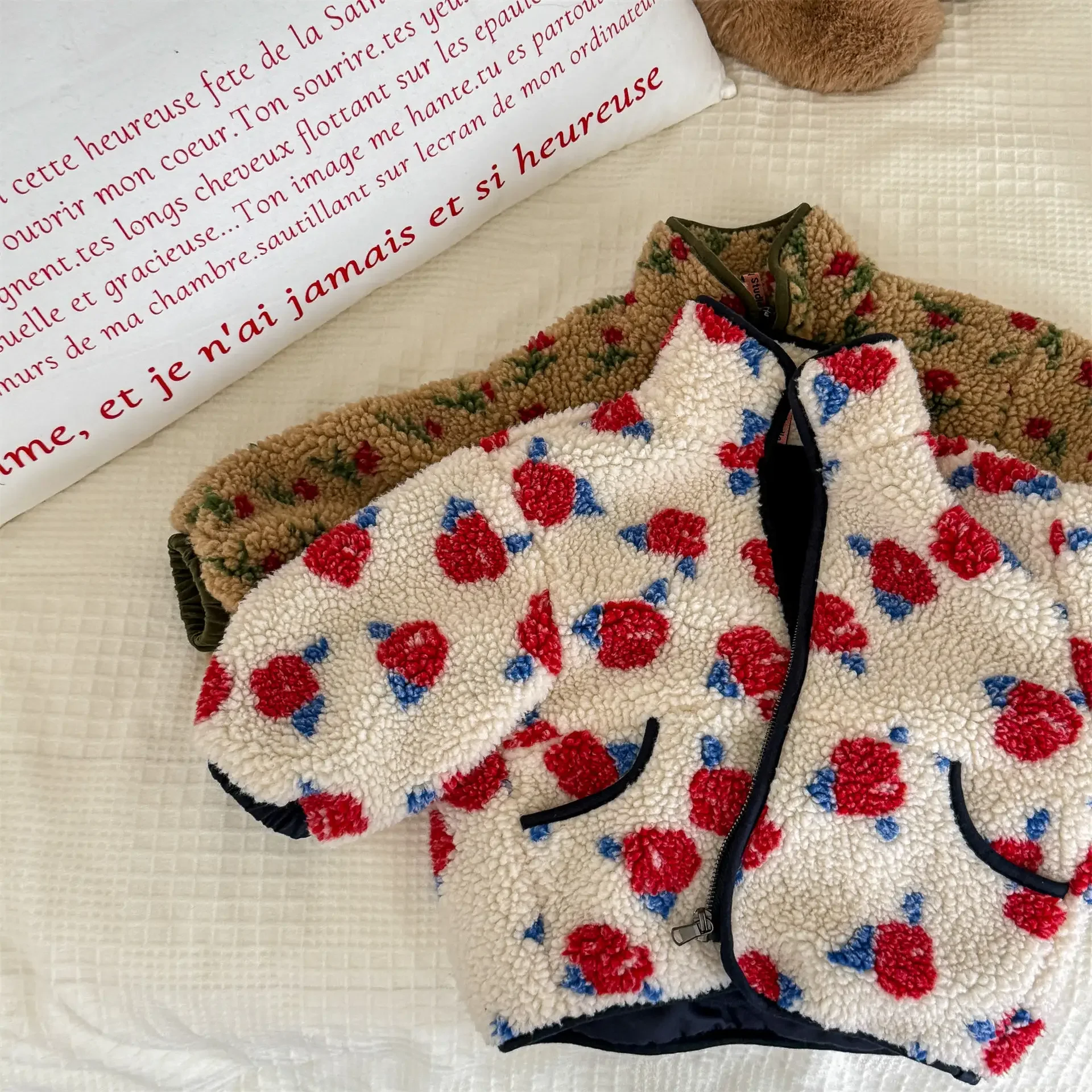 2026 New Winter Children Fleece Coats 2-6 Y Korean Style Floral Printed Boys Girls Thicken Warm Outerwear Kids Clothes