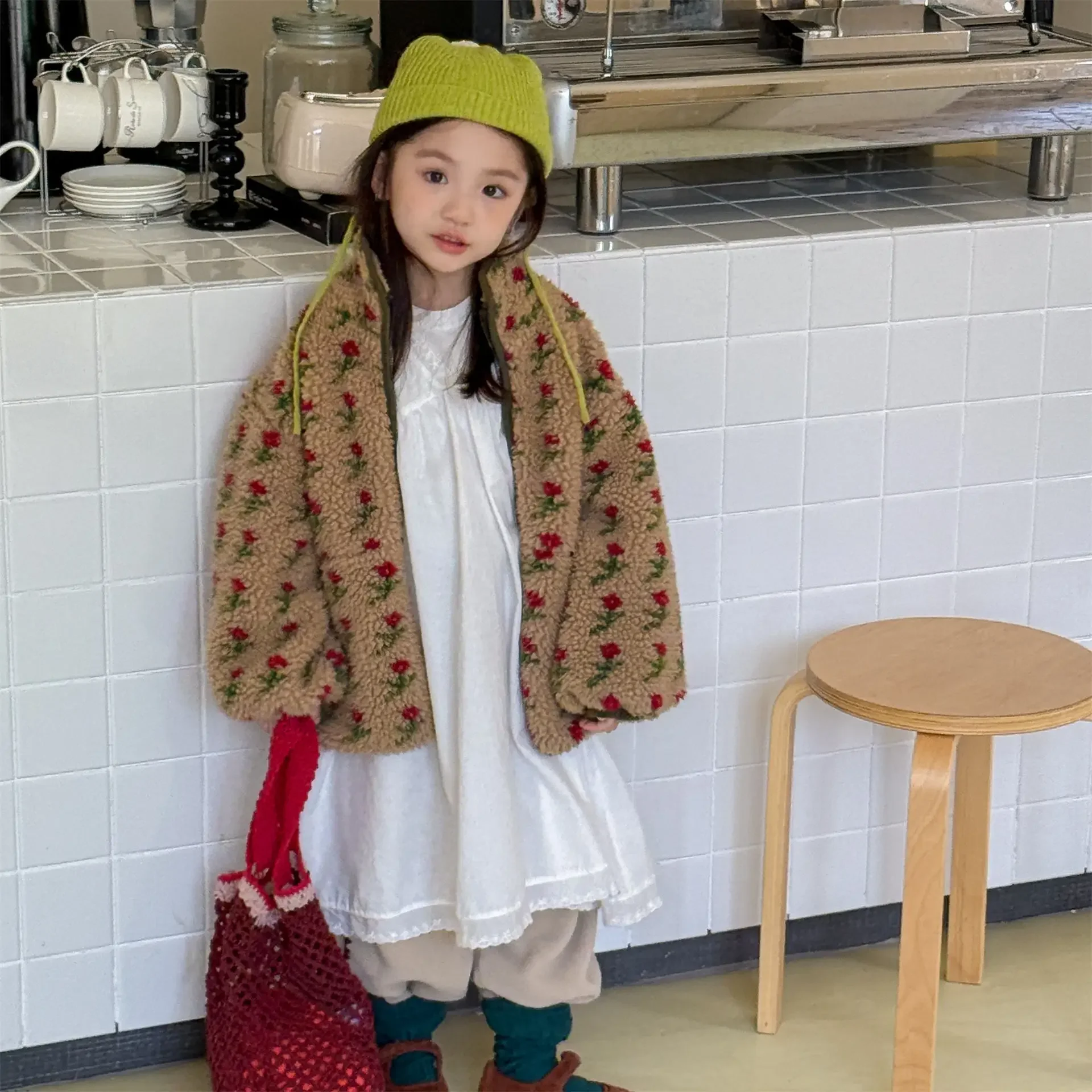 2026 New Winter Children Fleece Coats 2-6 Y Korean Style Floral Printed Boys Girls Thicken Warm Outerwear Kids Clothes