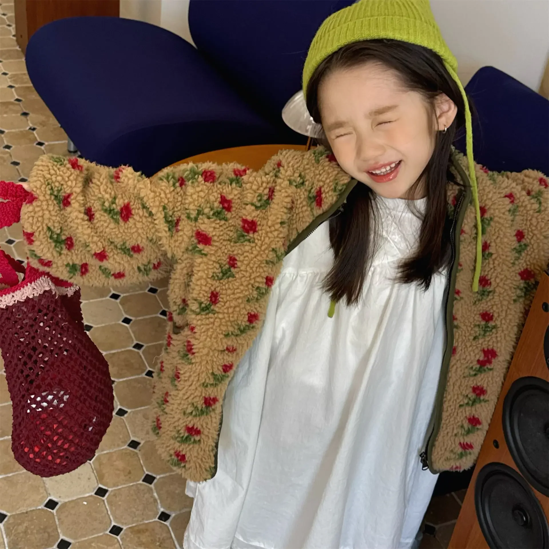 2026 New Winter Children Fleece Coats 2-6 Y Korean Style Floral Printed Boys Girls Thicken Warm Outerwear Kids Clothes