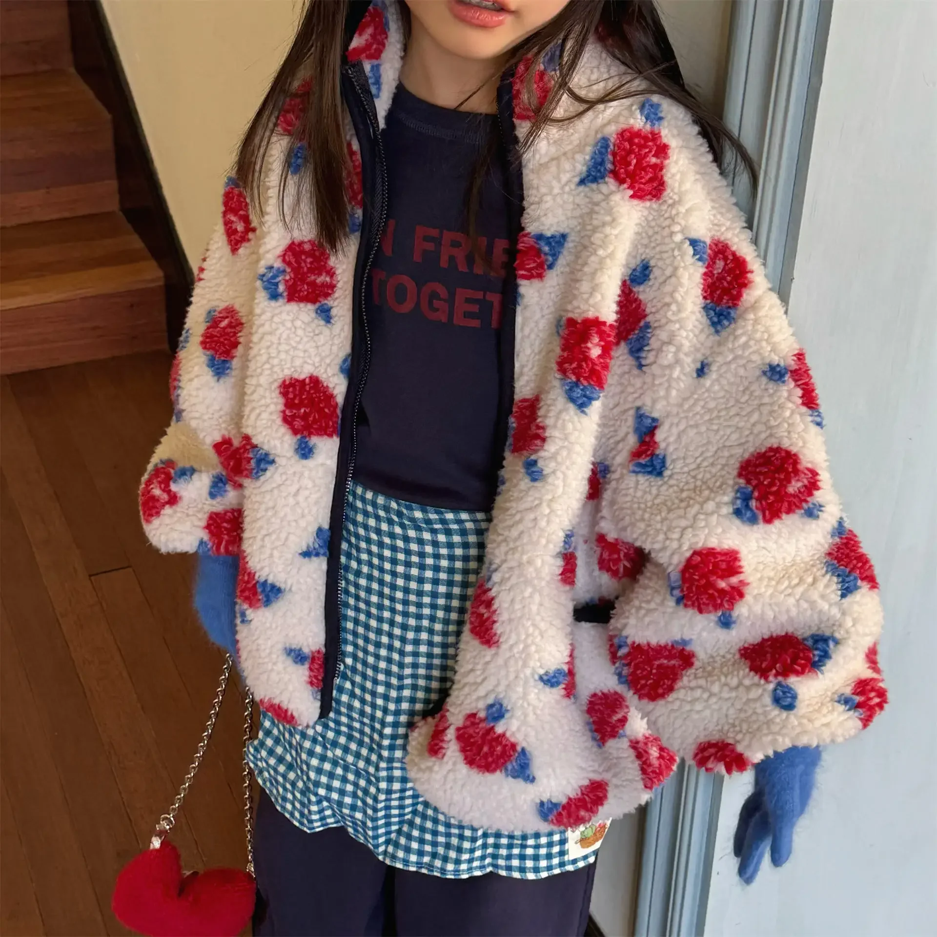 2026 New Winter Children Fleece Coats 2-6 Y Korean Style Floral Printed Boys Girls Thicken Warm Outerwear Kids Clothes