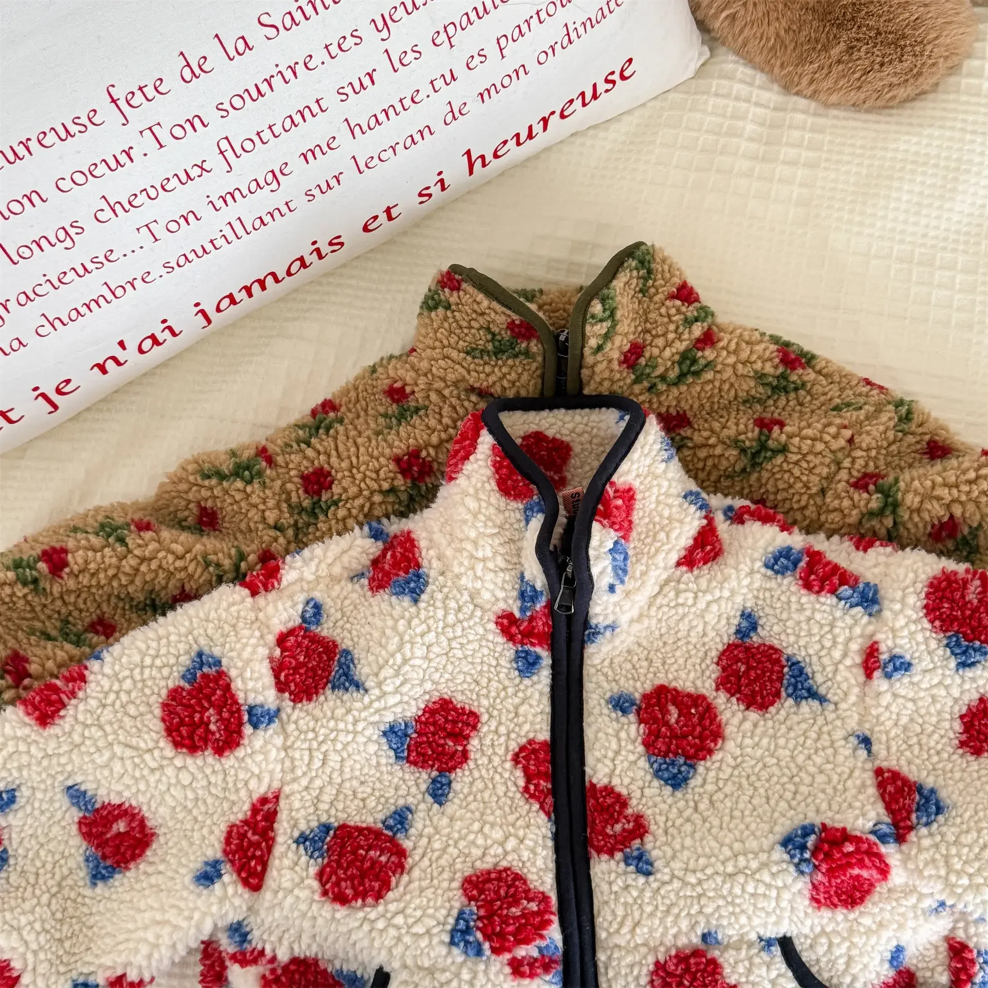 2026 New Winter Children Fleece Coats 2-6 Y Korean Style Floral Printed Boys Girls Thicken Warm Outerwear Kids Clothes