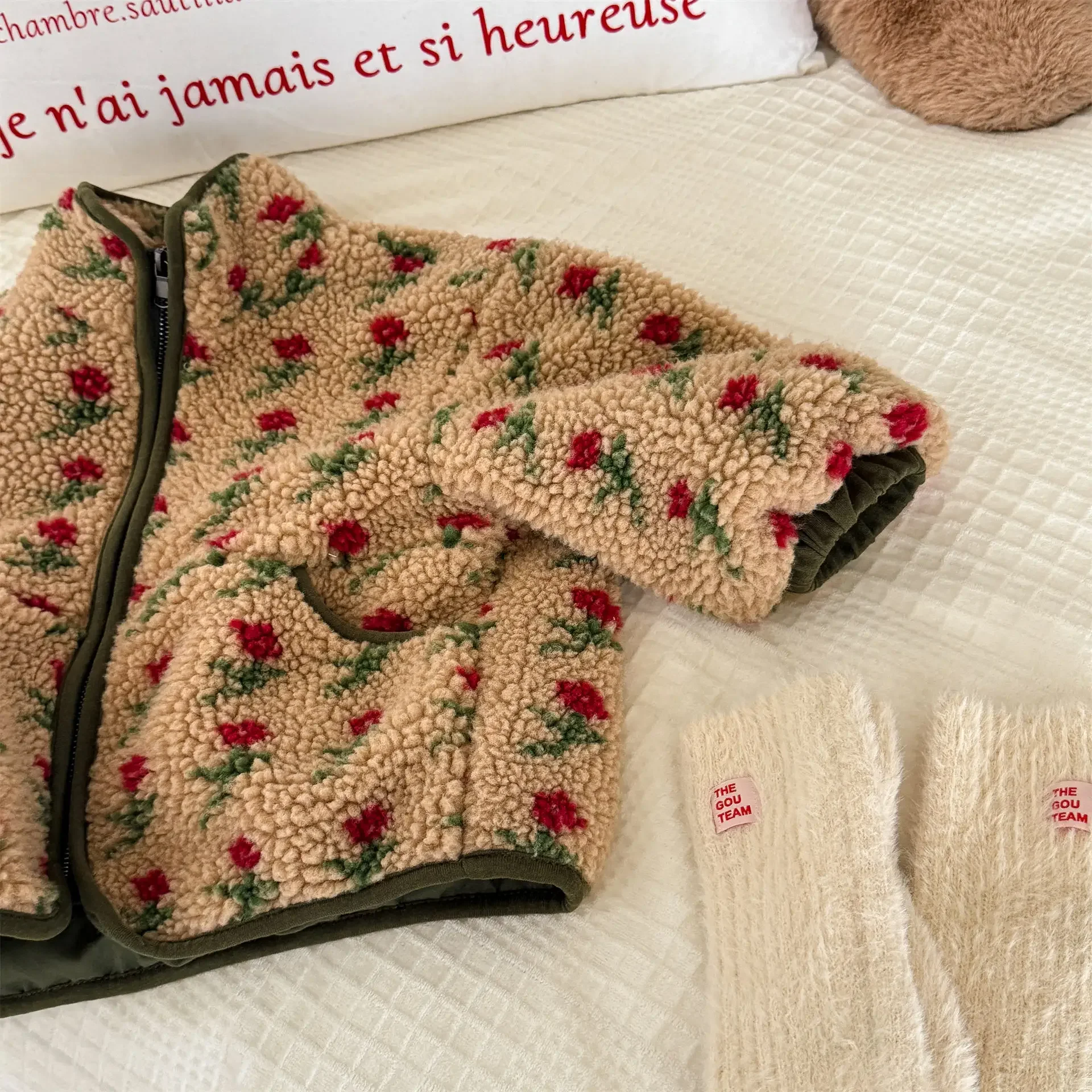 2026 New Winter Children Fleece Coats 2-6 Y Korean Style Floral Printed Boys Girls Thicken Warm Outerwear Kids Clothes