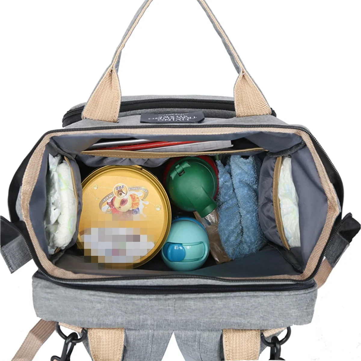 Foldable Bed Diaper Bag with Changing Station Insulated Pocket and Large Capacity Multifunctional Double Shoulder Mommy Bag