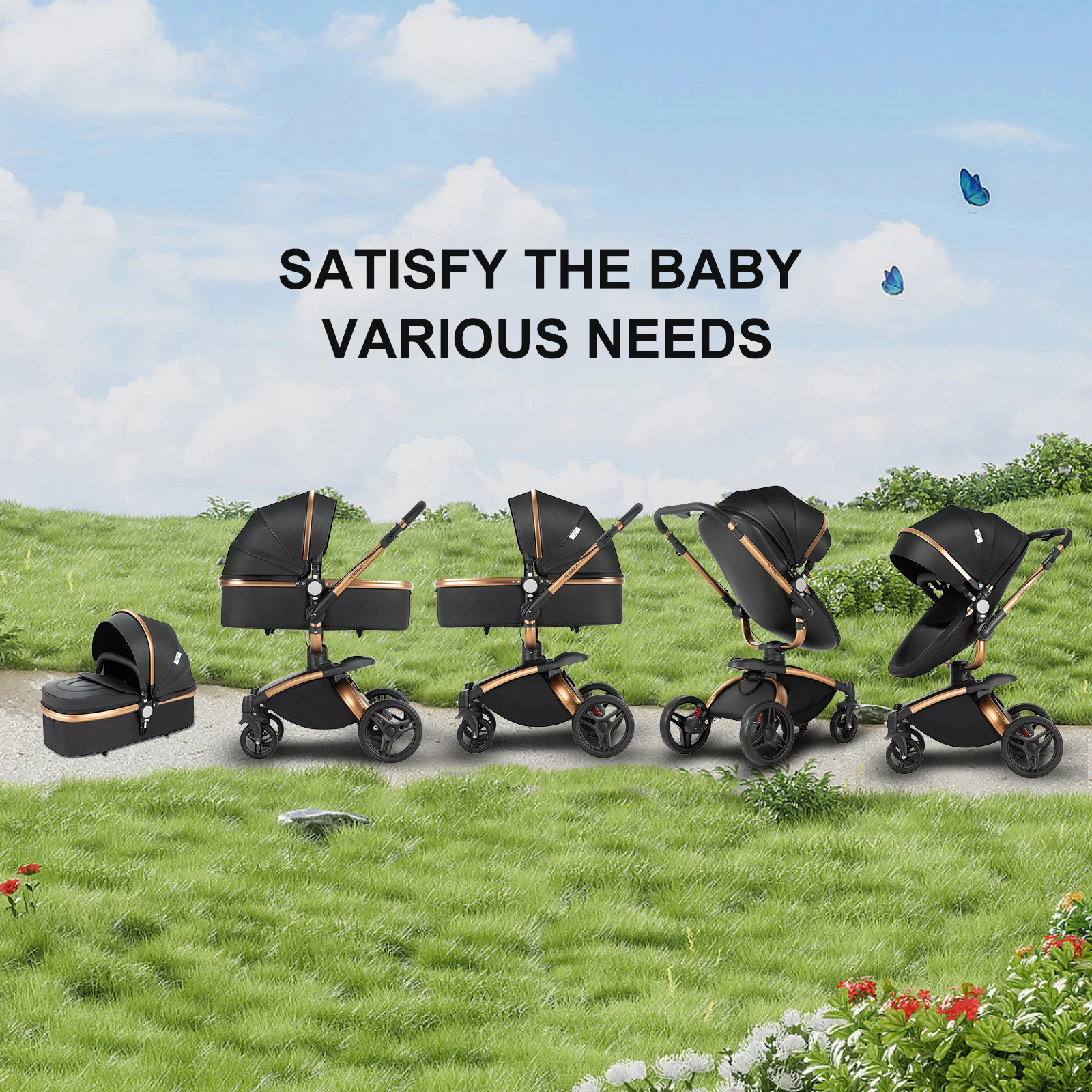 Baby Stroller Baby Car 3 in 1 Stroller Luxury High Quality Lightweight Portable Foldable Travel Pram Multi Functional Newborn Carriage