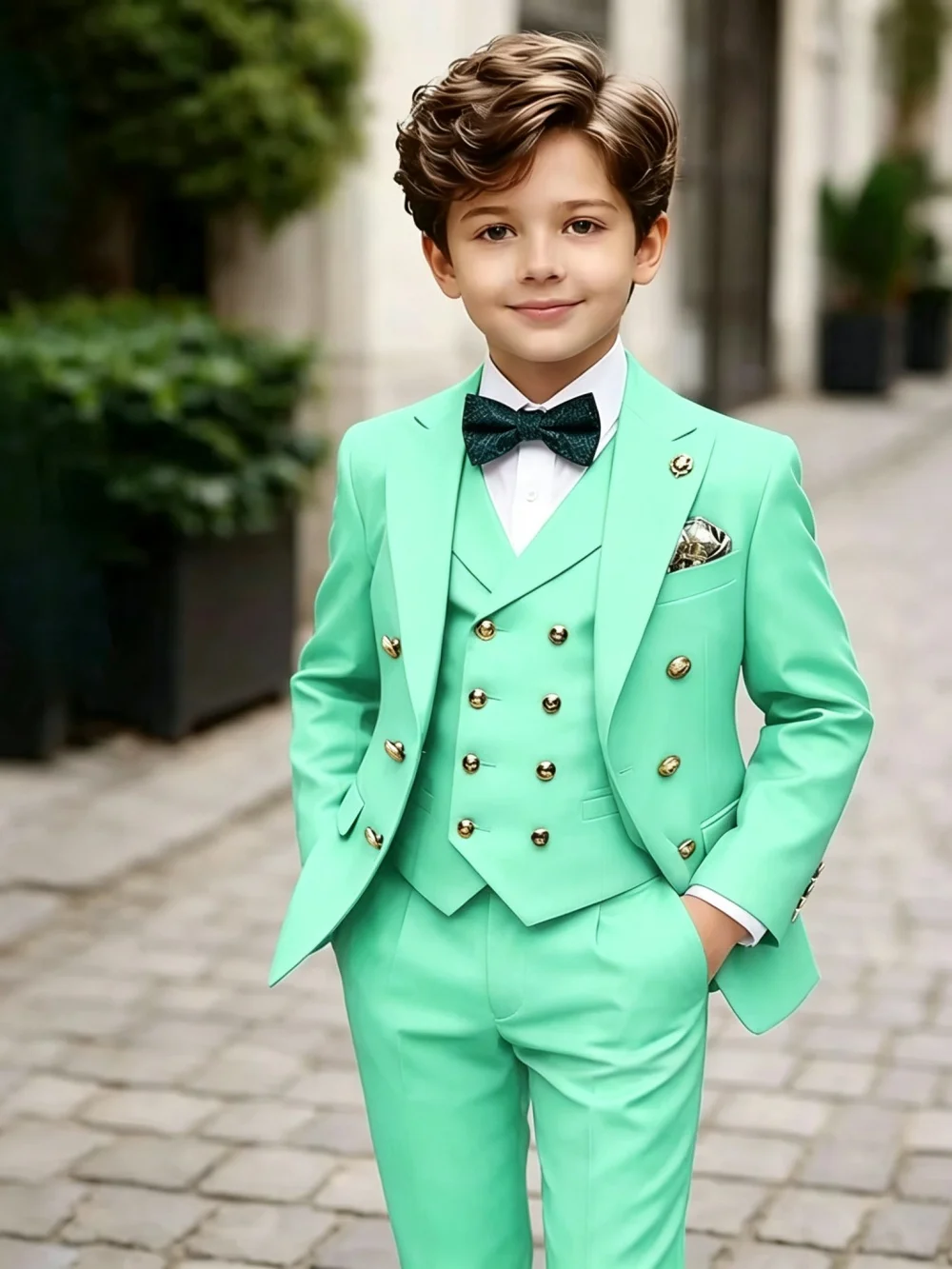 3 Pieces Boys Homecoming Suit Set 3 Pieces Banquet Party Wear Classic Peak Lapel Kids Slim Fit Tuxedo Wedding Ring Bearer Outfit