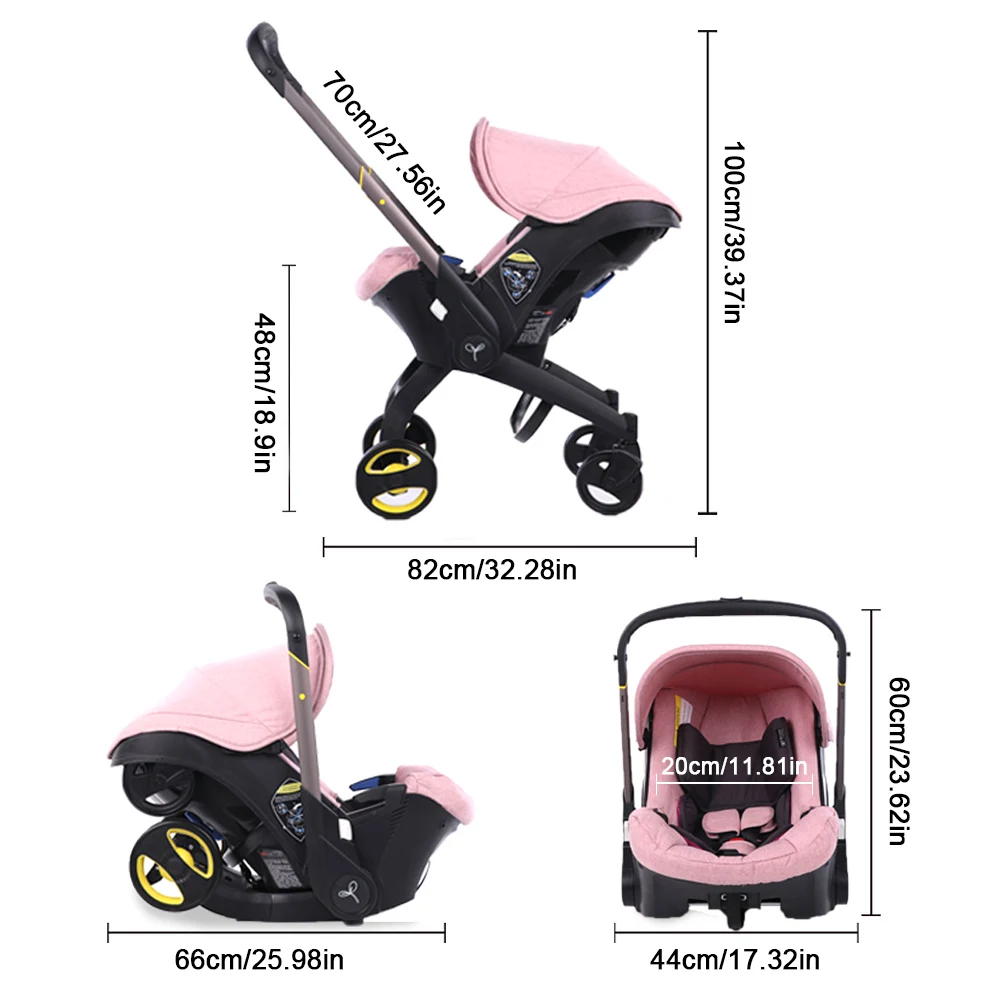 3‑in‑1 Lightweight Foldable Baby Stroller Travel System, Reversible Push Seat Convertible to Bassinet & Carrycot Pram, Portable Newborn Pushchair with Sun Canopy Multi‑Function Baby Carriage