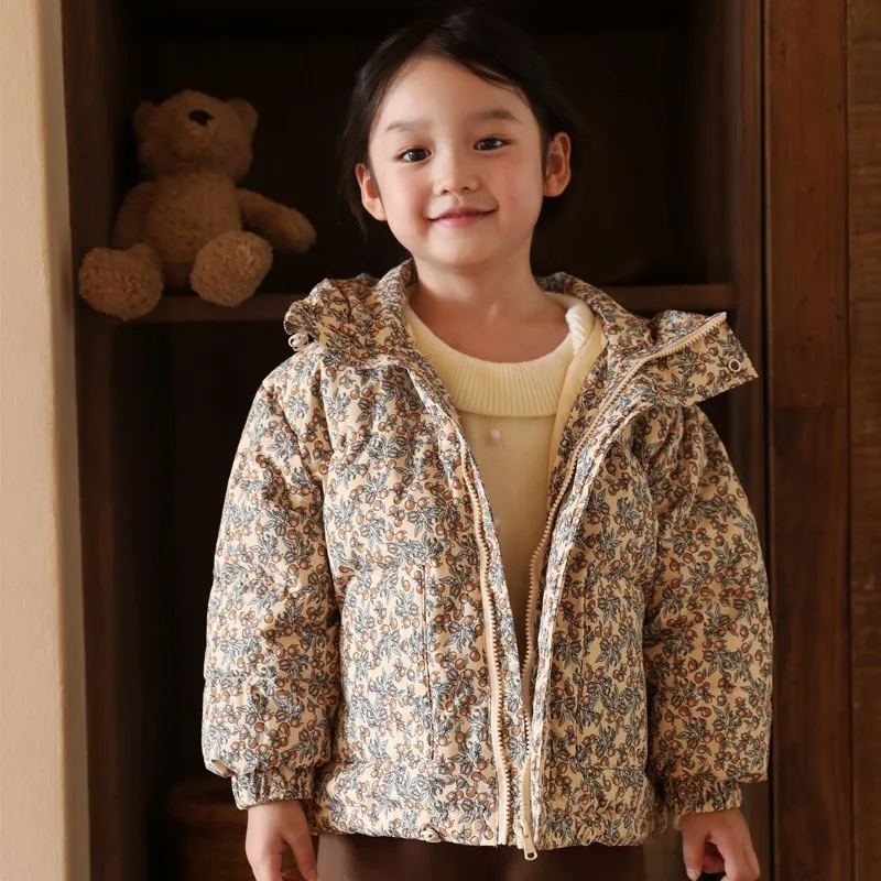 UNITIM Winter Infant Baby Girls Parkas 1-5Yrs Girls Floral Printed Hooded Outerwear Coat Toddler Hooded Jacket for Little Kids