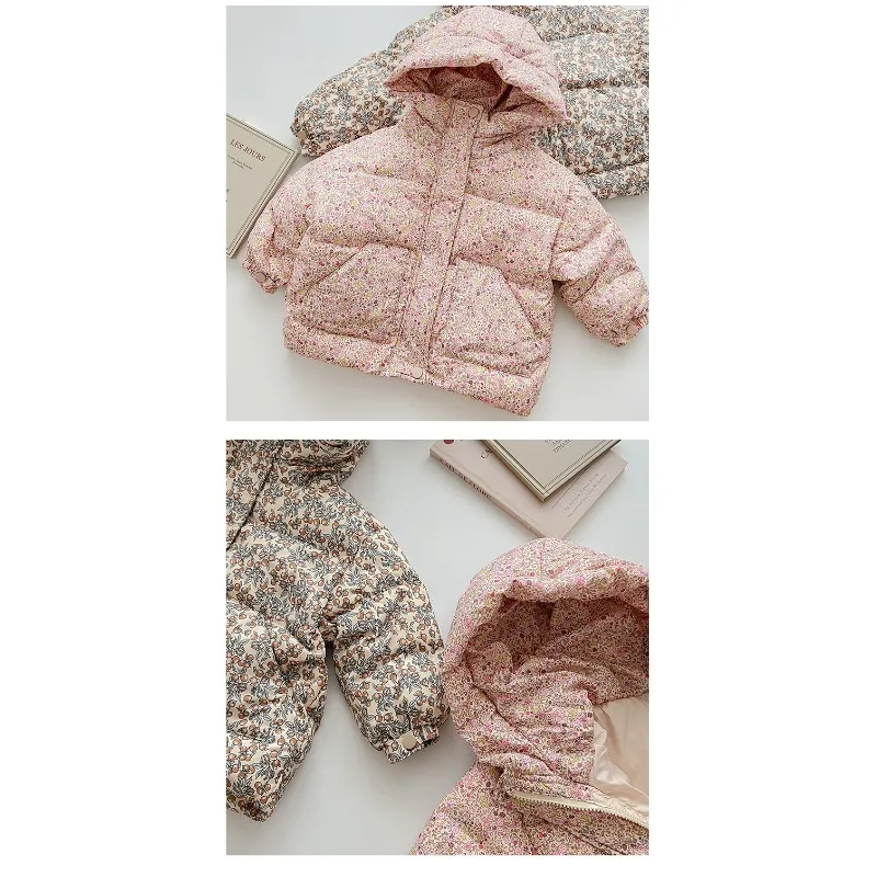 UNITIM Winter Infant Baby Girls Parkas 1-5Yrs Girls Floral Printed Hooded Outerwear Coat Toddler Hooded Jacket for Little Kids