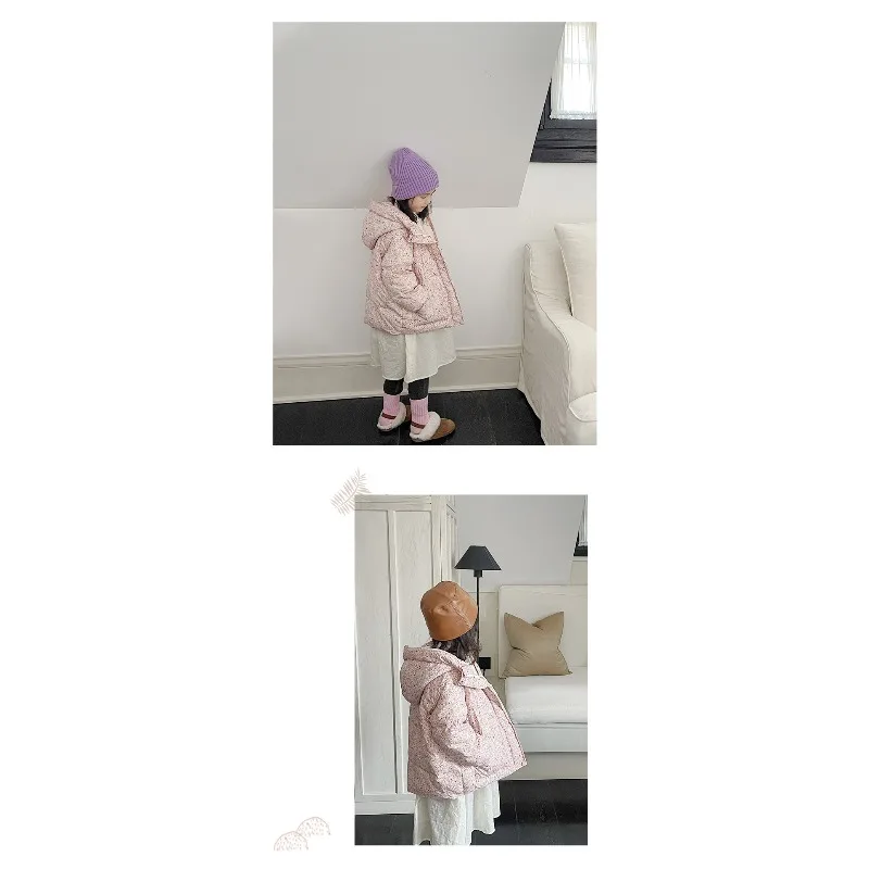 UNITIM Winter Infant Baby Girls Parkas 1-5Yrs Girls Floral Printed Hooded Outerwear Coat Toddler Hooded Jacket for Little Kids