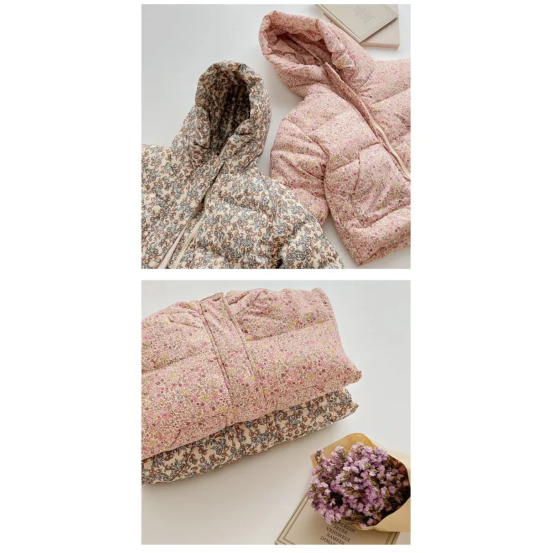UNITIM Winter Infant Baby Girls Parkas 1-5Yrs Girls Floral Printed Hooded Outerwear Coat Toddler Hooded Jacket for Little Kids