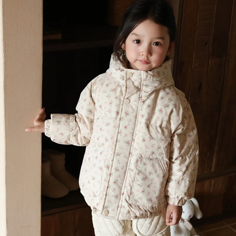 UNITIM Winter Infant Baby Girls Parkas 1-5Yrs Girls Floral Printed Hooded Outerwear Coat Toddler Hooded Jacket for Little Kids