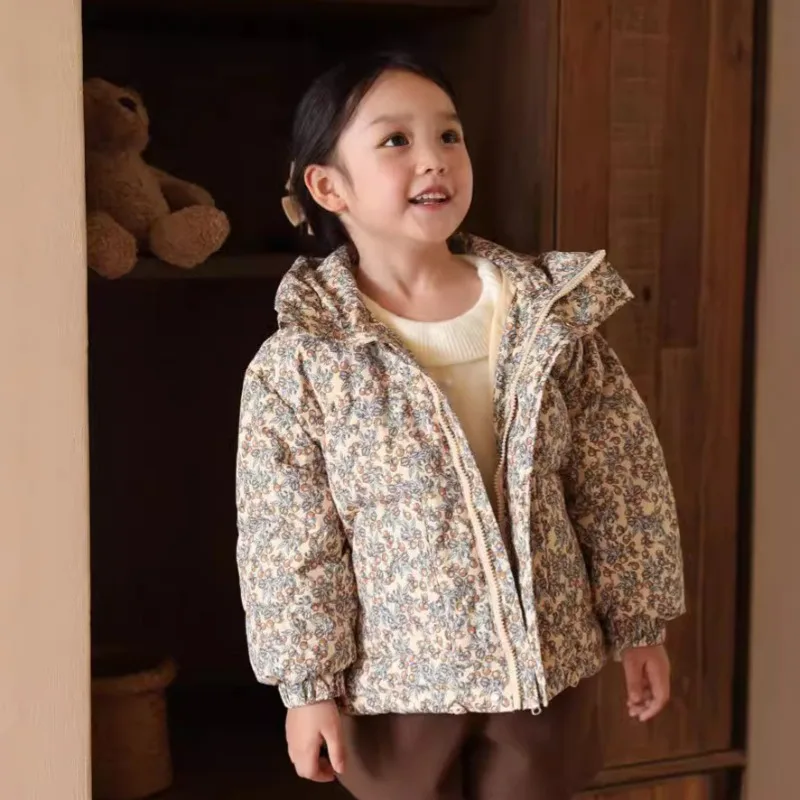 UNITIM Winter Infant Baby Girls Parkas 1-5Yrs Girls Floral Printed Hooded Outerwear Coat Toddler Hooded Jacket for Little Kids