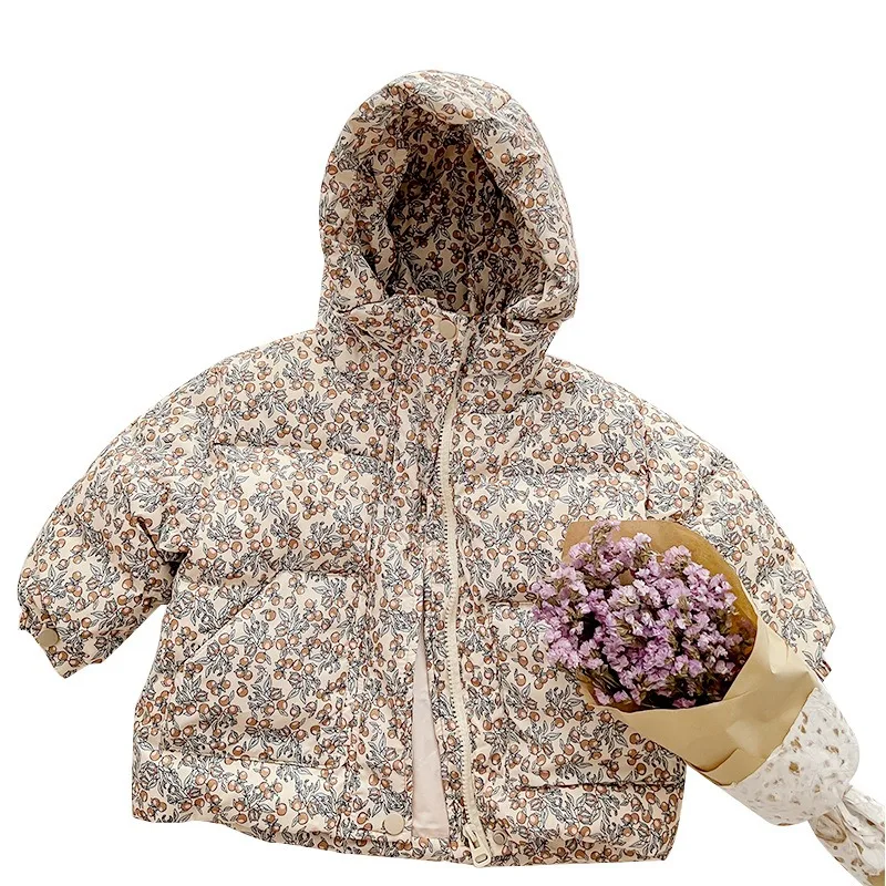 UNITIM Winter Infant Baby Girls Parkas 1-5Yrs Girls Floral Printed Hooded Outerwear Coat Toddler Hooded Jacket for Little Kids