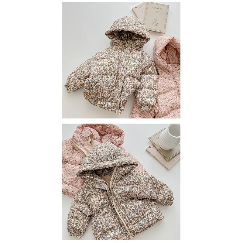 UNITIM Winter Infant Baby Girls Parkas 1-5Yrs Girls Floral Printed Hooded Outerwear Coat Toddler Hooded Jacket for Little Kids