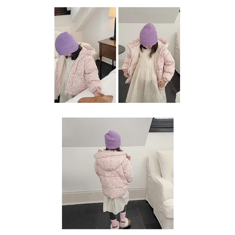 UNITIM Winter Infant Baby Girls Parkas 1-5Yrs Girls Floral Printed Hooded Outerwear Coat Toddler Hooded Jacket for Little Kids
