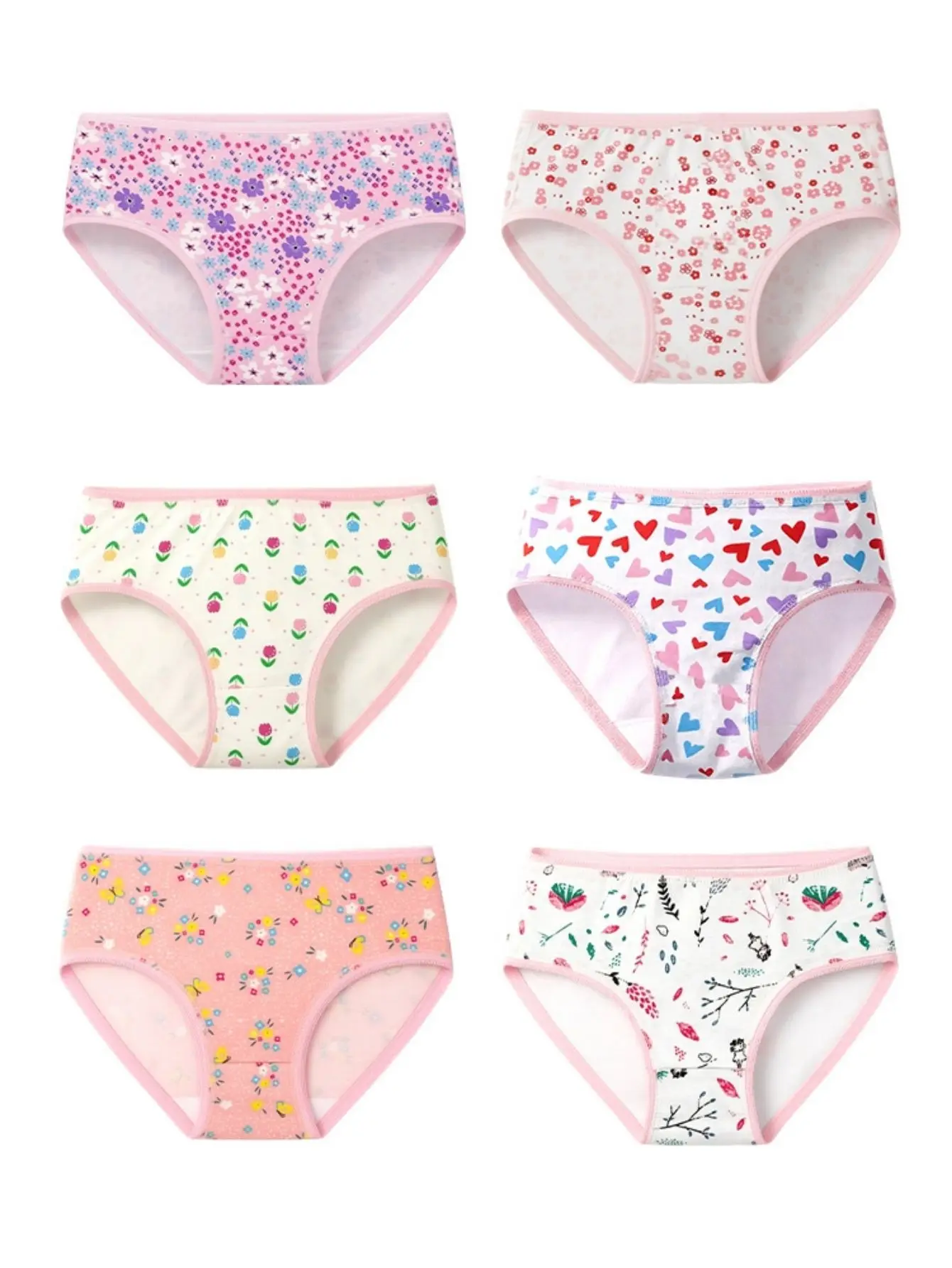 24 Pack Girls Unnderwear Cute Pink Hearts & Floral Design Cotton Underpants for Kids